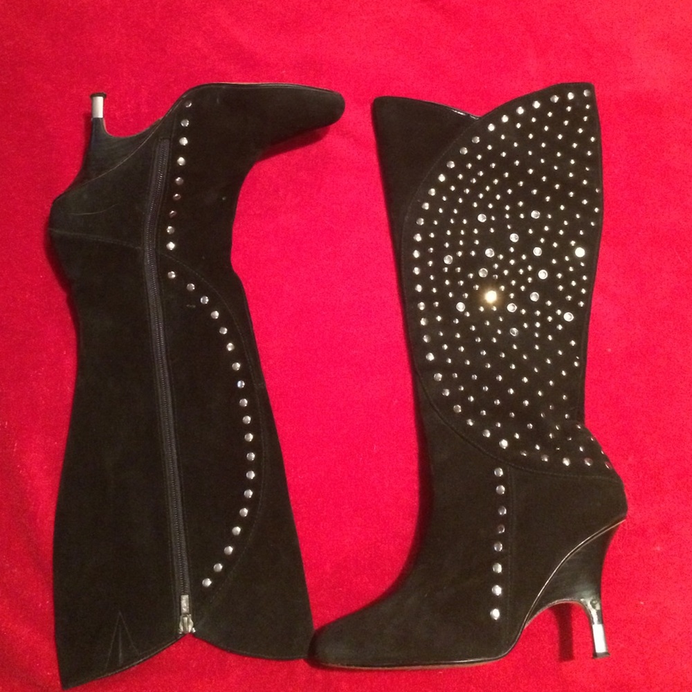 Crystal Black Suede Boots - size 8
